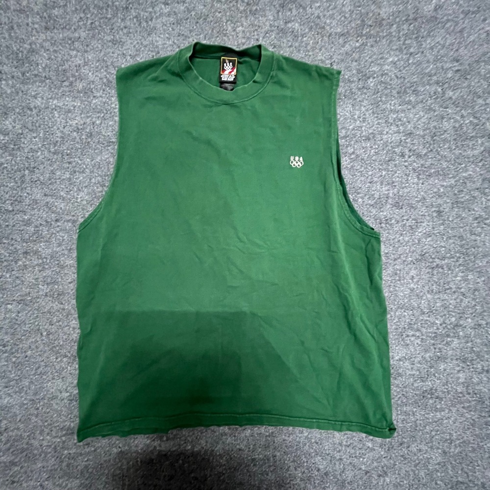 USA Olympic Sleeveless Shirt Mens Size XXL Green Cotton Made in USA Vintage Tank